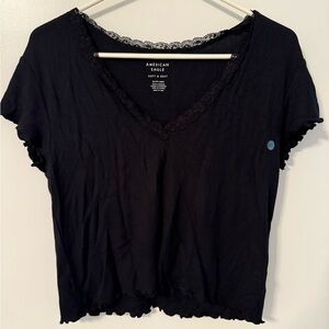 American Eagle Outfitters Black Lace Trim Tee